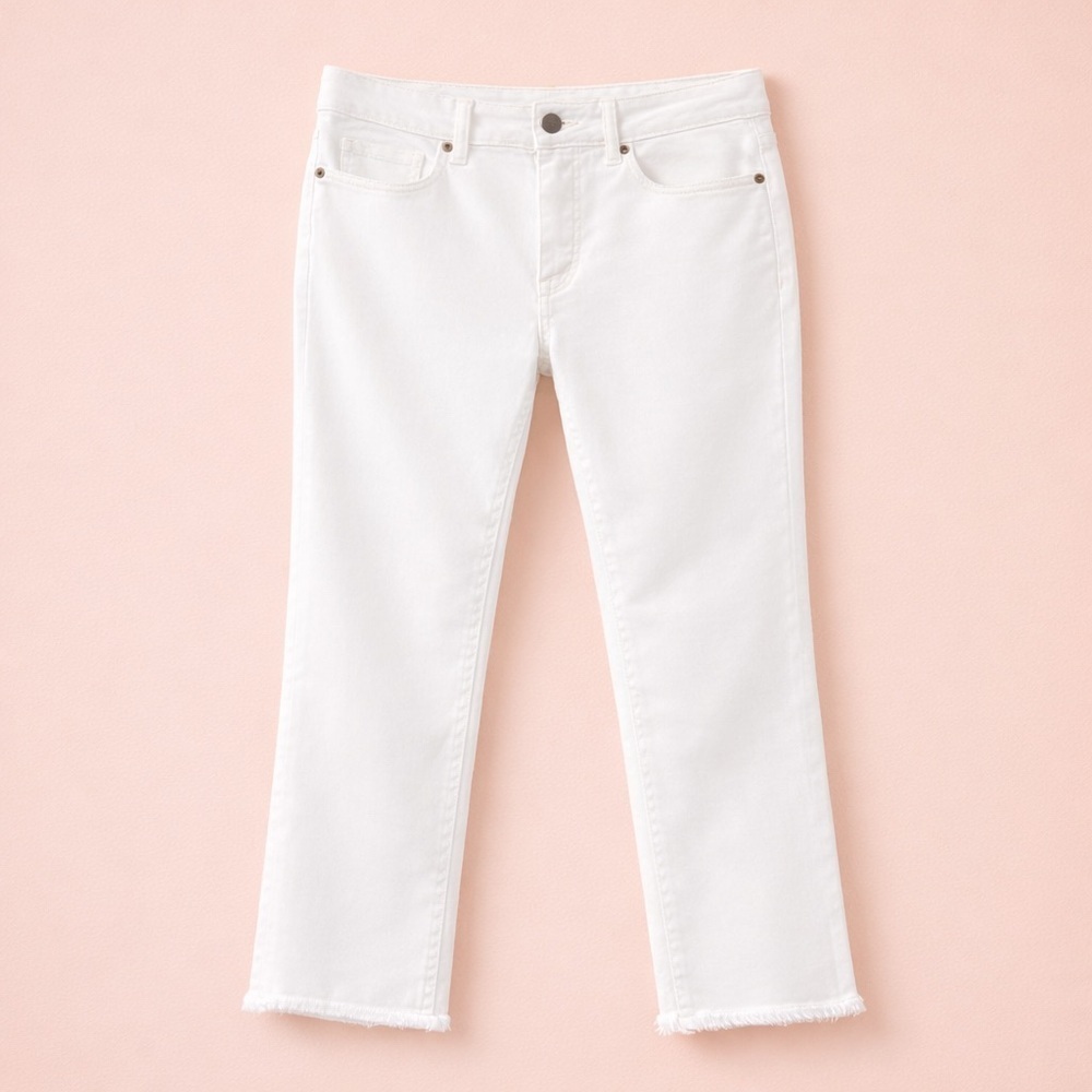 Dip Brand Off-White Women’s Cropped Jeans with Frayed Faux Raw Hem